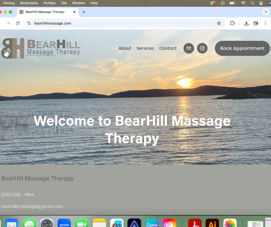 Screen shot of BearHill Massage Therapy website designed by Storyline Design